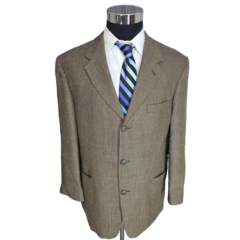 Daniel Hechter Blazer Jacket Mens 42R Brown Sports Coat Worsted‎ Wool Birdseye